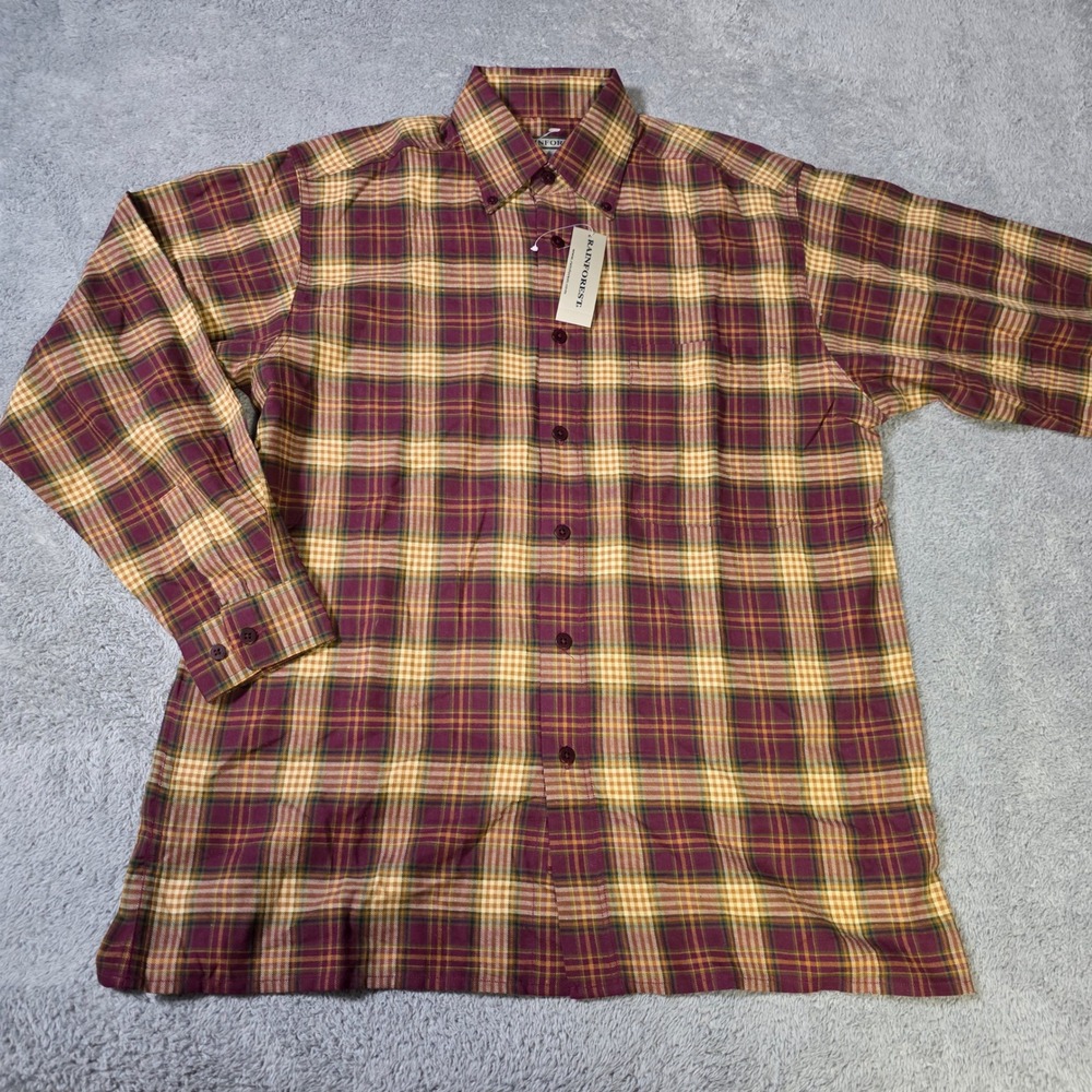 Rainforest Mens M Button Down Shirt Port Plaid Long Sleeve Cotton WL3741